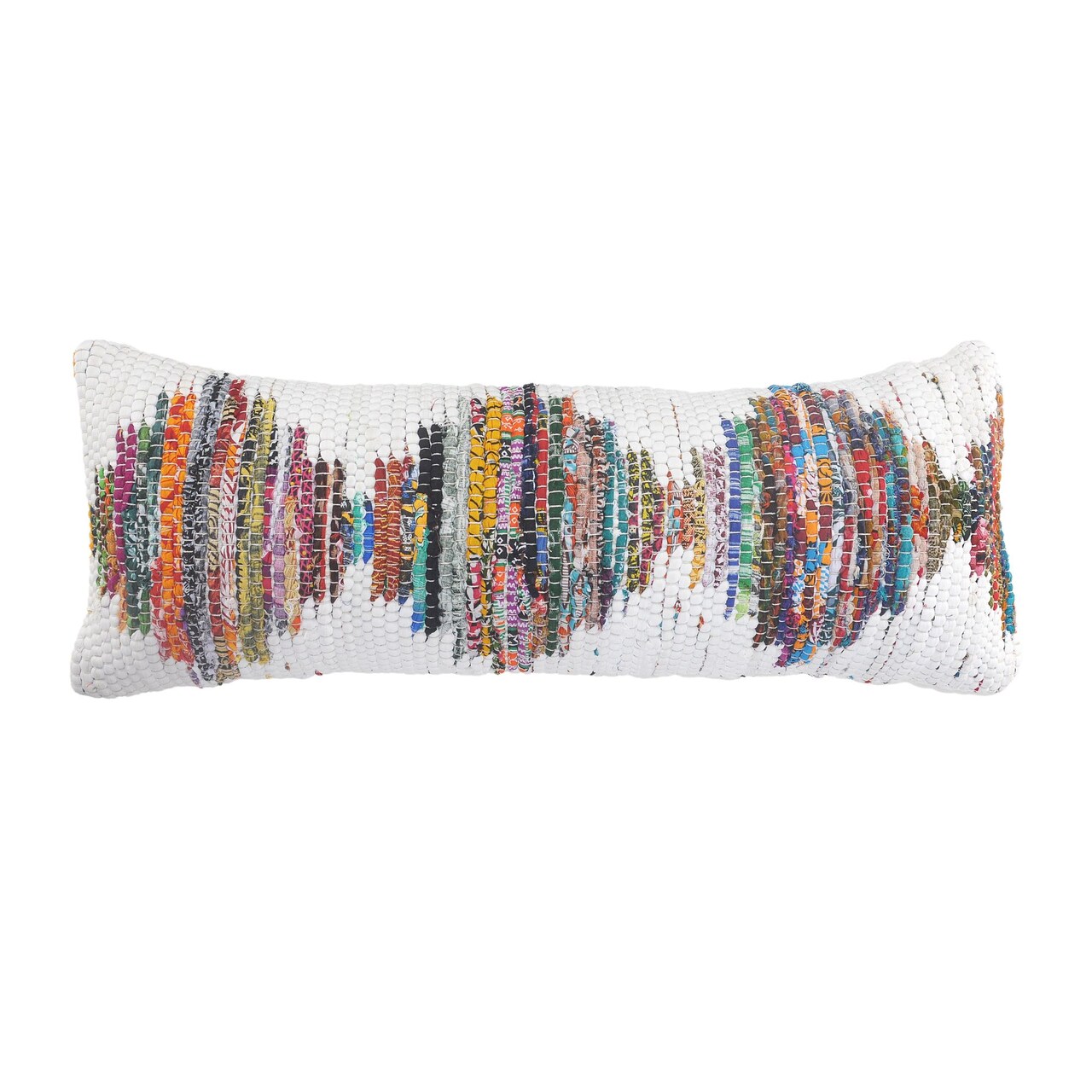 Laddha Home Designs 36" Multicolored Geometric Handmade Rectangular Lumbar Pillow